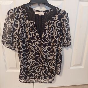 LOFT Sheer Black and Cream Blouse